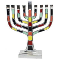 HomeEssentials Pewter Menorah-Bright Multicolor Mosaic Tiles- 9.5"H