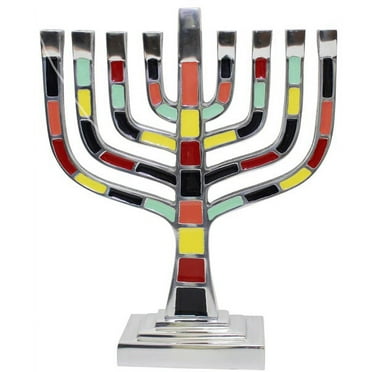 HomeEssentials Pewter Menorah-Bright Multicolor Mosaic Tiles- 9.5"H