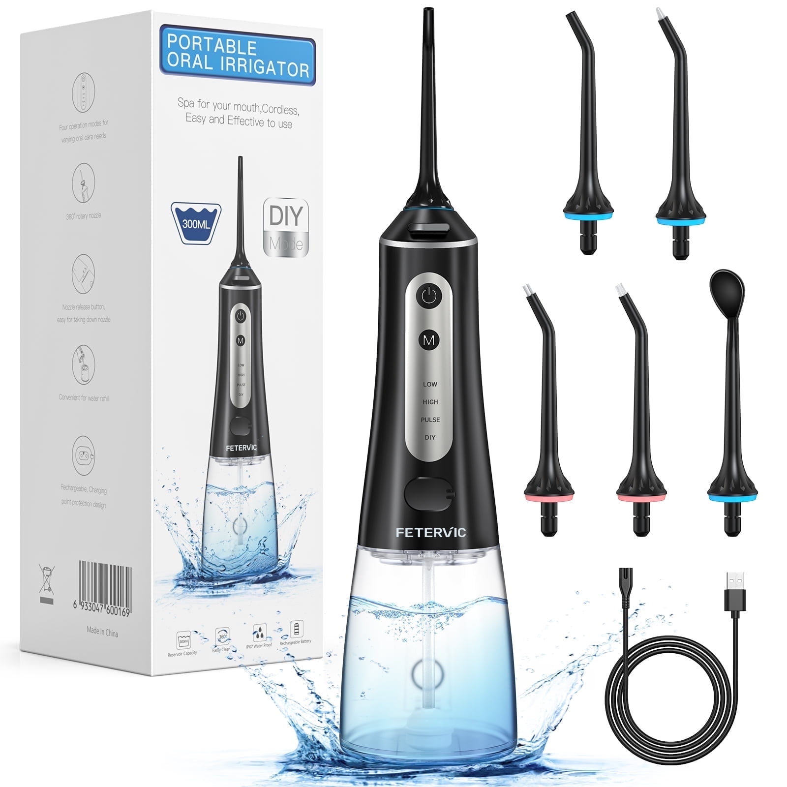 FETERVIC Cordless Water Flosser, 300ML Tank photo 1
