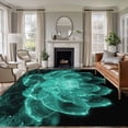 thumbnail image 2 of Rectangle Rug 5x8ft Area Rug, Teal Watercolor Transparent Flower Area Rugs for Living Room Bedroom, Blooms Floral on Black Floor Mat Non-Slip Non-Shedding Carpet Indoor Accent Rugs, 2 of 9