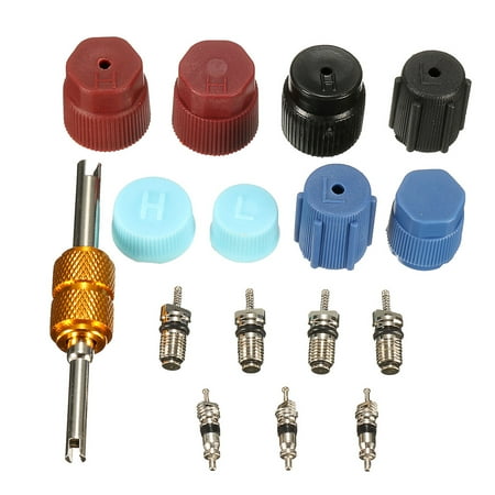 Valve Core Caps - Air Conditioning Service A/C AC System Cap & Valve Stem Cores Seal Remover 16Pcs MATCC US