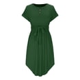thumbnail image 3 of Women's Dresses 2025 Summer Button V Neck Short Sleeve Casual A Line Dress Flowy Swing Shift Mini Dress with Belt, 3 of 5