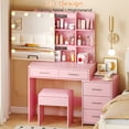 thumbnail image 5 of Ktaxon Lighted Makeup Vanity Table Set, Dressing Table with Sliding Mirror, Vanity Desk , Pink, 5 of 11