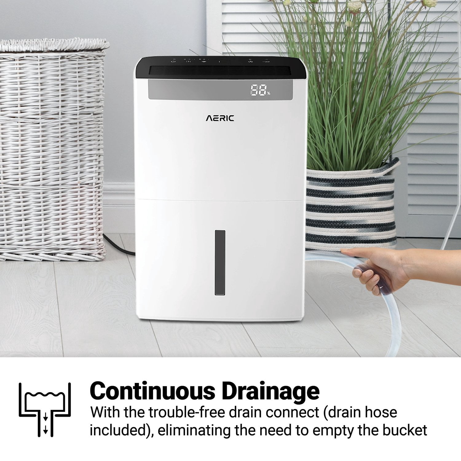 Aeric 50-Pint 4500 Sq Ft Large Portable Dehumidifier with Cooling Fan & Drain Hose, White, AERD501P