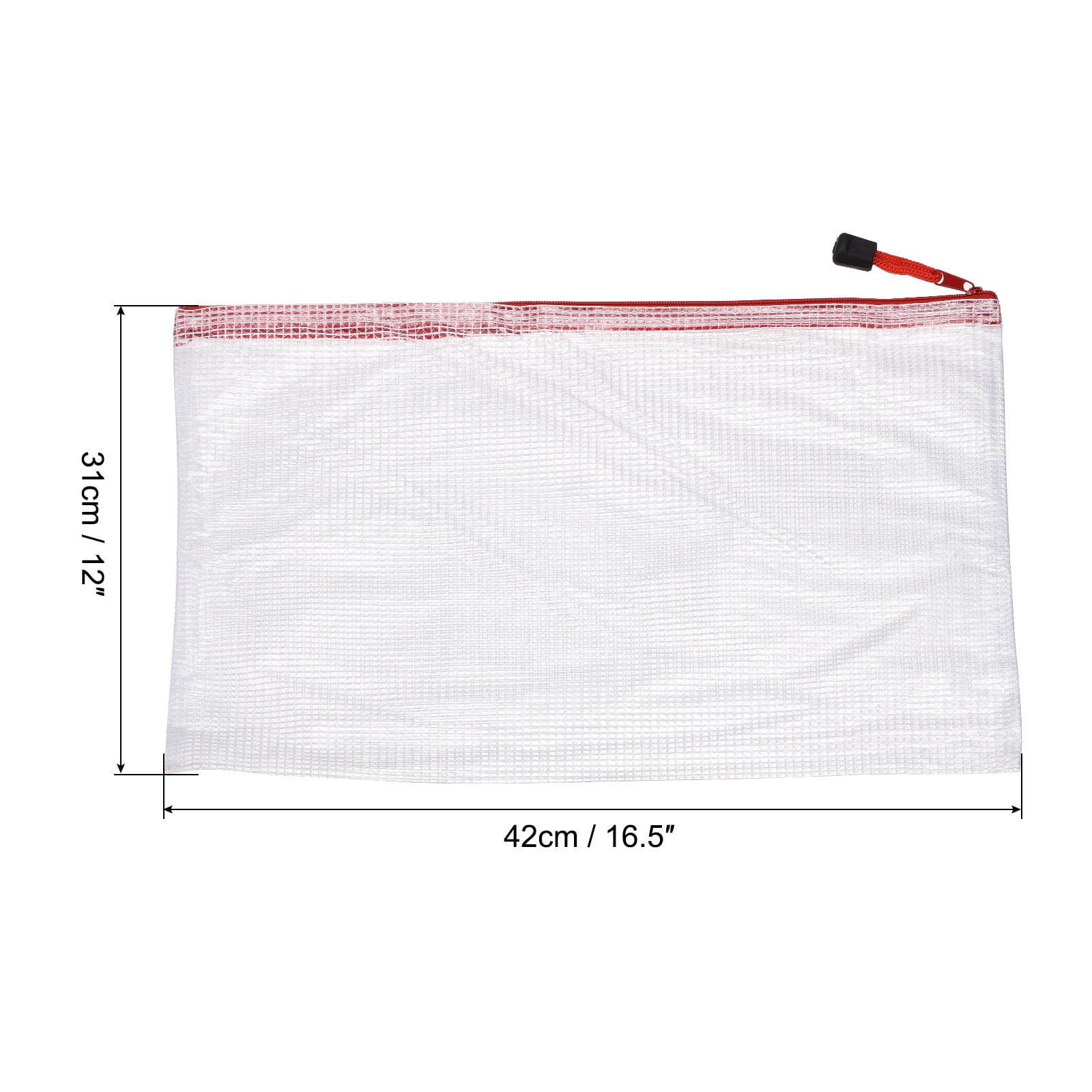 Unique Bargains Mesh Zipper Bag Plastic Zip File Pouch Document Folders Home Office Travel Red