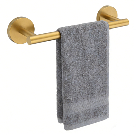 Towel Bar, 9 inch Brushed Gold Towel Bar, Heavy Duty 304 Stainless Steel Bathroom Accessory, Modern Round Style Wall Mount