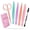 Pink-6pcs, variant on MORGLES 6Pcs Stainless Steel Tweezers Set for Eyebrow Shaping & Ingrown Hair - Curved Scissors, Brow Brush & Leather Case, Mixed Color