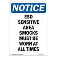 thumbnail image 1 of SignMission OS-NS-A-1218-V-12171 Panneau d'Avis OSHA 12 x 18 Po - ESD Zone Sensible Smocks Must, 1 of 1