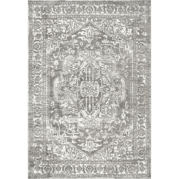 nuLOOM Melody Vintage Medallion Area Rug, 8' x 10', Light Grey