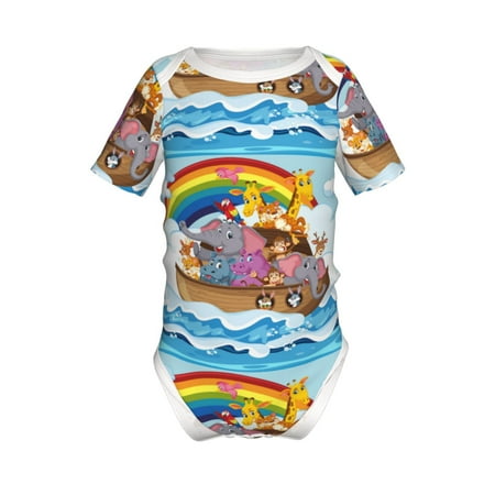 

Adobk Rainbow Animals on Noah s Ark Print Baby Climbing Clothes Jumpsuit Rompers Classic Rompers Child Short sleeve Bodysuits-9M