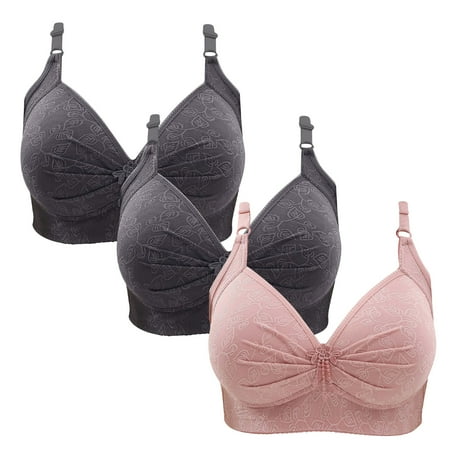 Gnurob Womens Lace Bralette 3 Pack Plus Size Bra Push Up Wire Free Bras Padded Seamless Bralettes Adjustable Straps Underwear for Heavy Breast Sprots Bra Clearance Saving B02-Gray 3X-Large