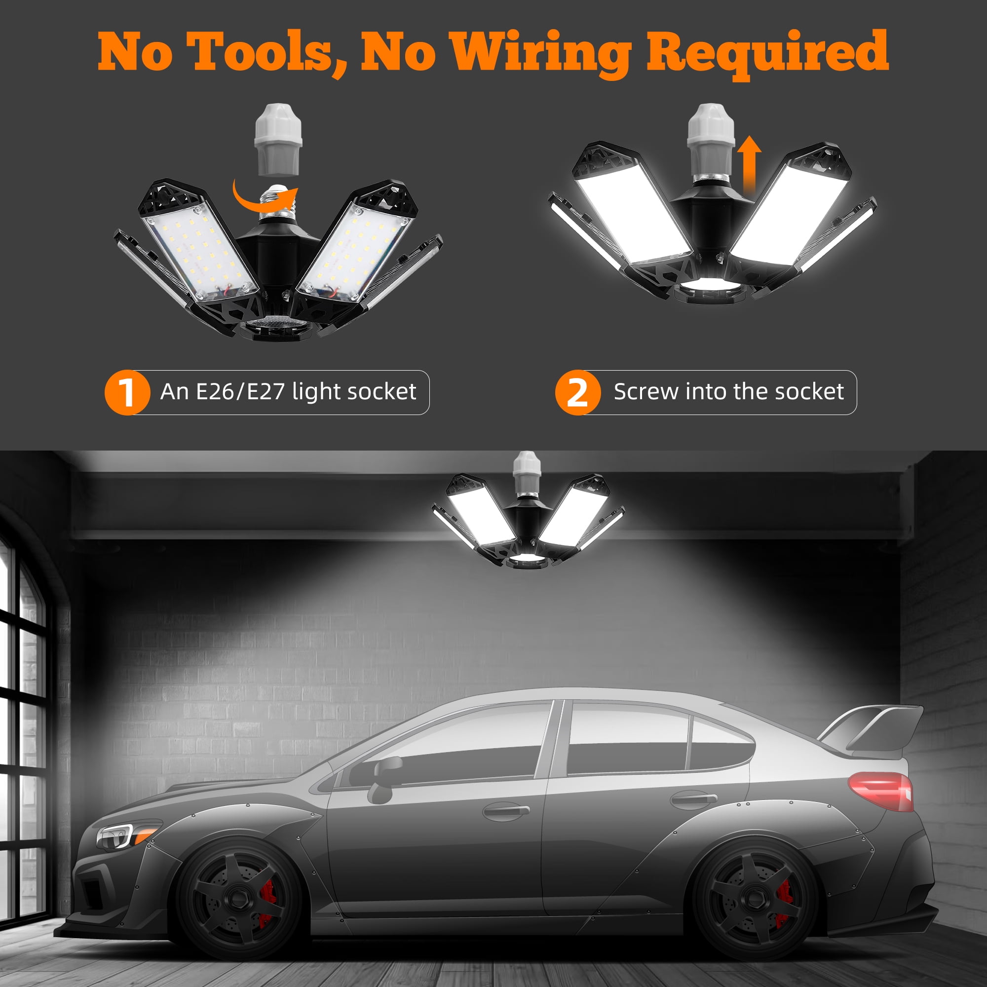 2 Pack LED Garage Lights, 160W 18000LM 6500K Deformable LED Garage Ceiling Light Shop Lights with 5 Adjustable Panels for Garage Workshop Basement Support E27 Screw Socket