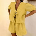 thumbnail image 4 of Teissuly Women's Fashion Two Piece Solid Color Cotton And Linen Loose Casual Suit, 4 of 8