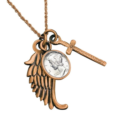 American Coin Treasures Mercury Dime Cross and Wing Coppertone Pendant