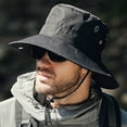 thumbnail image 2 of harmtty Windproof Bucket Hat Men Summer Sun Hat Windproof Strap Wide Brim Anti uv Sun Foldable Portable Gardening Fishing Travel Outdoor Fisherman Black, 2 of 8
