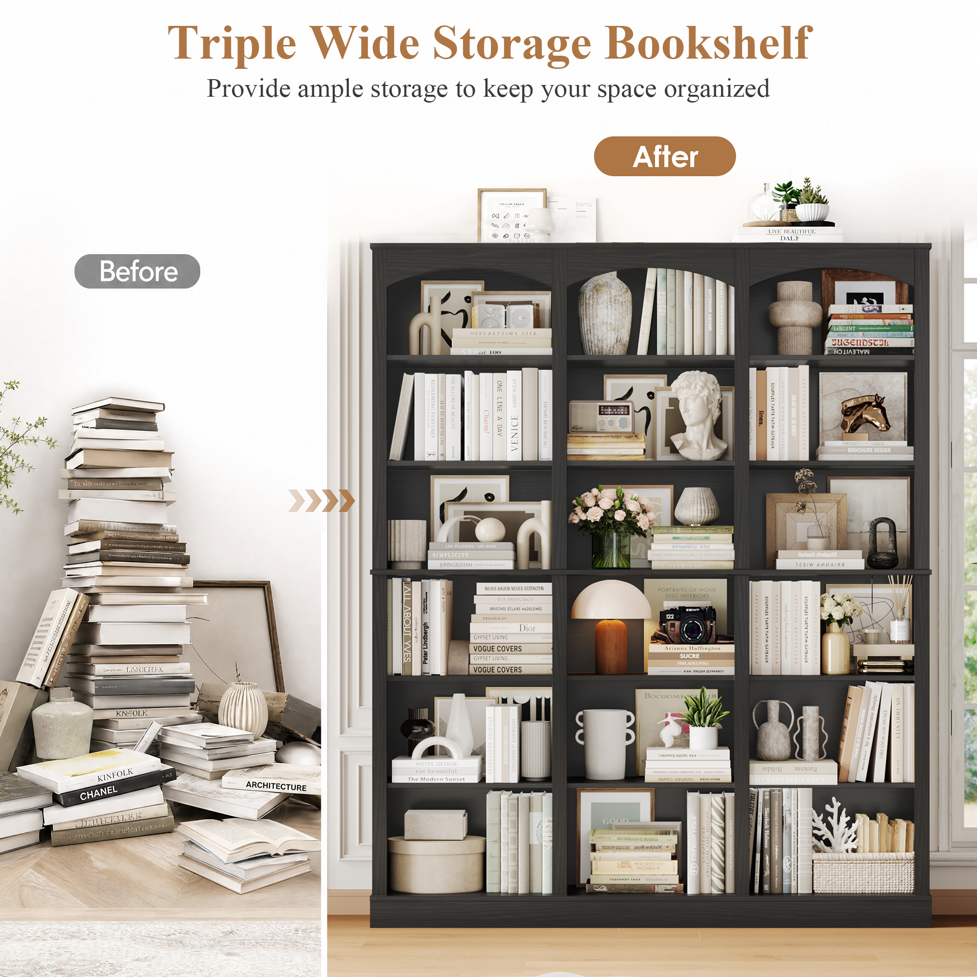 Homfa 18-Cube Bookcase with Arched Top, Black Bark photo 5