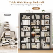 Homfa 18-Cube Bookcase and Bookshelves, 71.2 Triple Width 6 Tier Freestanding Arch Library Cabinet for Home Office Living Room, Black Bark Texture
