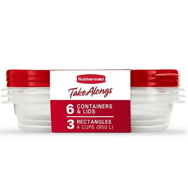 Rubbermaid Red Plastic Rectangular Food Storage Container 4 Cups, 3 Pack