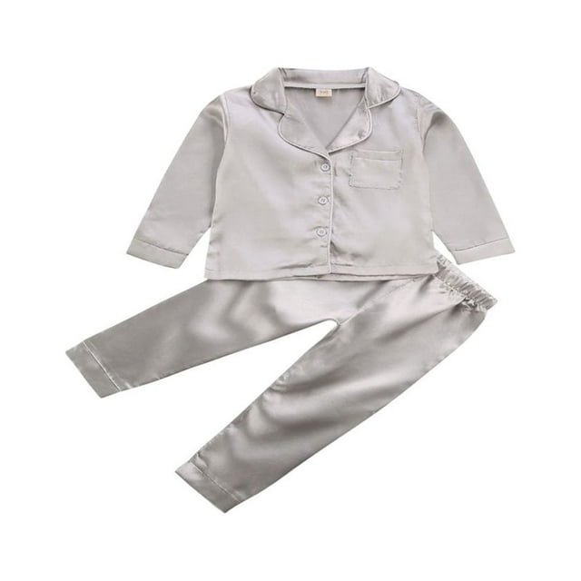 Pyjamas en Satin de Soie pour Filles Pyjamas Enfants Manches Longues Ensemble de Pjs Vêtements de Nuit
