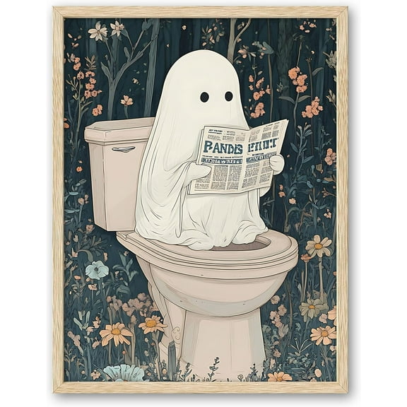 Aaheei Beige Ghost Wall Decor- Halloween Wall Art Prints, Halloween Posters Decor,Cute Ghost Decor, Aesthetic Pictures Wall Decor for Bathroom Bedroom,1 Pack