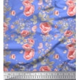 thumbnail image 1 of Soimoi Blue Poly Georgette Fabric Leaves,Insect & Floral Artistic Print Sewing Fabric BTY 42 Inch Wide, 1 of 3