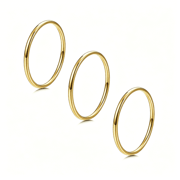 DESIGNICE 3Pcs 1Mm Thin 14K Gold Filled Stackable Rings for Women Non Tarnish Stainless Steel Plain Stacking Knuckle Thumb Pinky Statement Band Midi Rings Comfort Fit Size 3 to 10