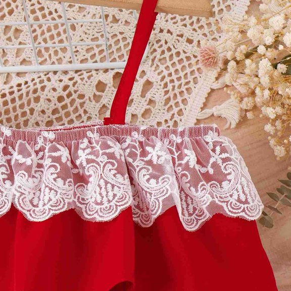 Vedolay Young Girls Dress Girls' Summer Floral Dress Kids Puff Sleeve Square Neck Smocked Flowy Sun Dresses,Red 6-7 Years