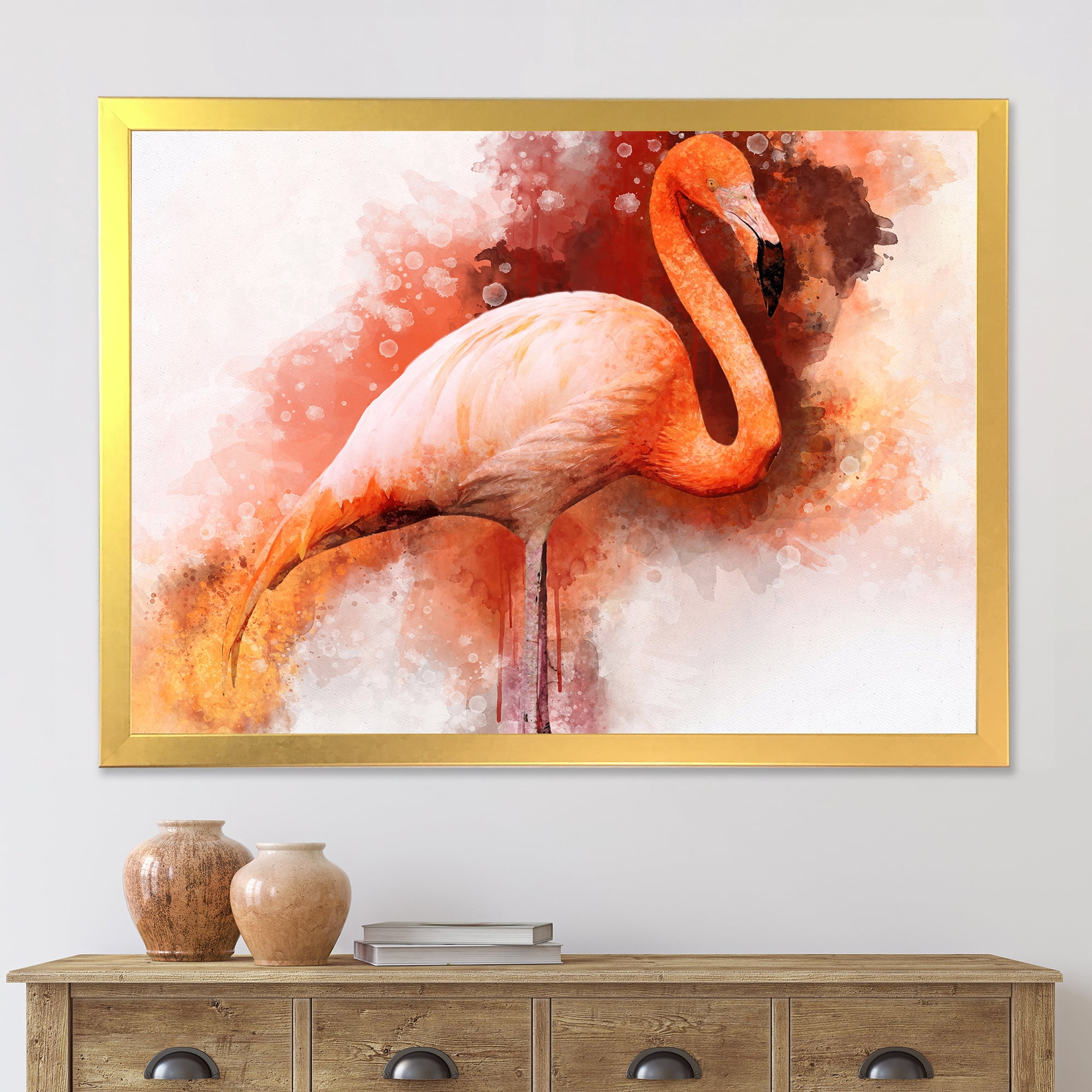 Designart 'Abstract Portrait of Pink Flamingo II' Farmhouse Framed Art Print