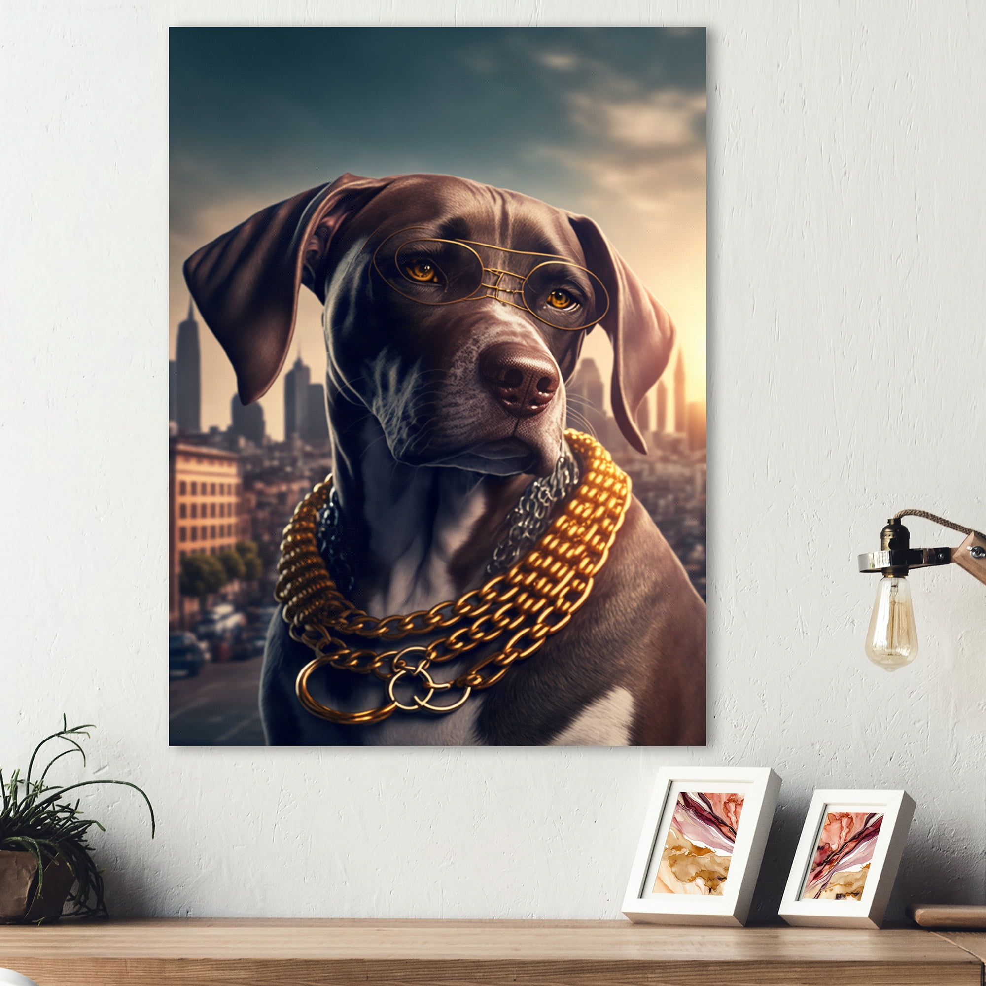 Designart German Shorthaired Pointer Gangster In NYC Canvas Wall Art