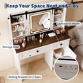 thumbnail image 2 of Kicctian Modern Vanity Desk with LED Mirror & Power Outlet - Makeup Table with 3 Drawers, Cabinet, Shelves & Storage Stool for Bedroom,White, 2 of 6