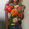 thumbnail image 2 of Youyipin Womens Tops Summer Floral Daisies Flower Print Women's Summer Tops Casual Yet Dressy Short Sleeve Polyester Pullover Shirts Graphic Tees For Women, 2 of 5