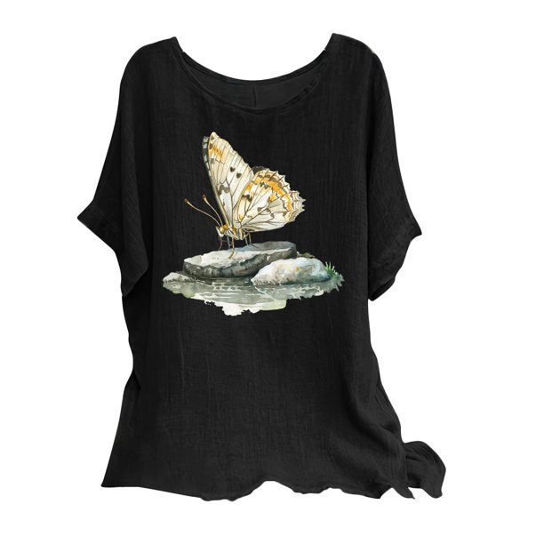 Vestidos Casuales Para Mujer, Blusas De Mujer De Moda Camisetas estampadas de moda para mujer, blusas casuales de lino holgadas de manga corta con cuello redondo y raglán