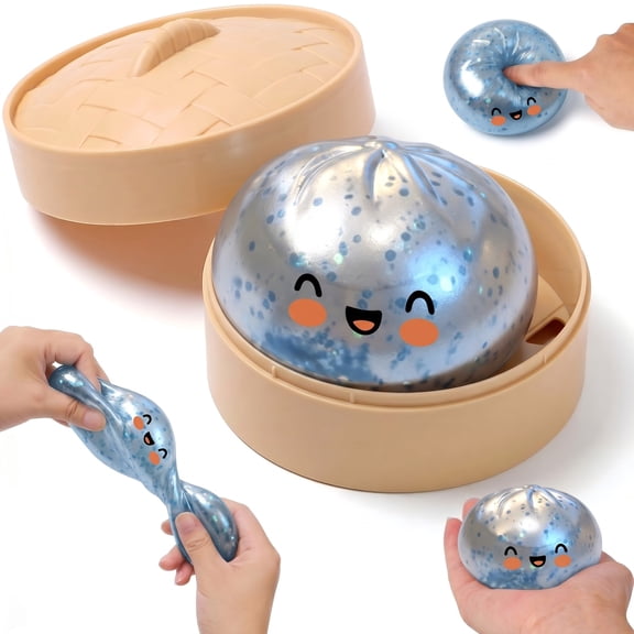 CQHVKQ 4" Squishy Dumpling Toys Giant, Jumbo Giant Glitter Dumpling Squishies Toys with Steamer Box, Soft Sensory Dumpling Toys, Large Stress Relief Squishys Dumplings for Everyone Anxiety Relief, D