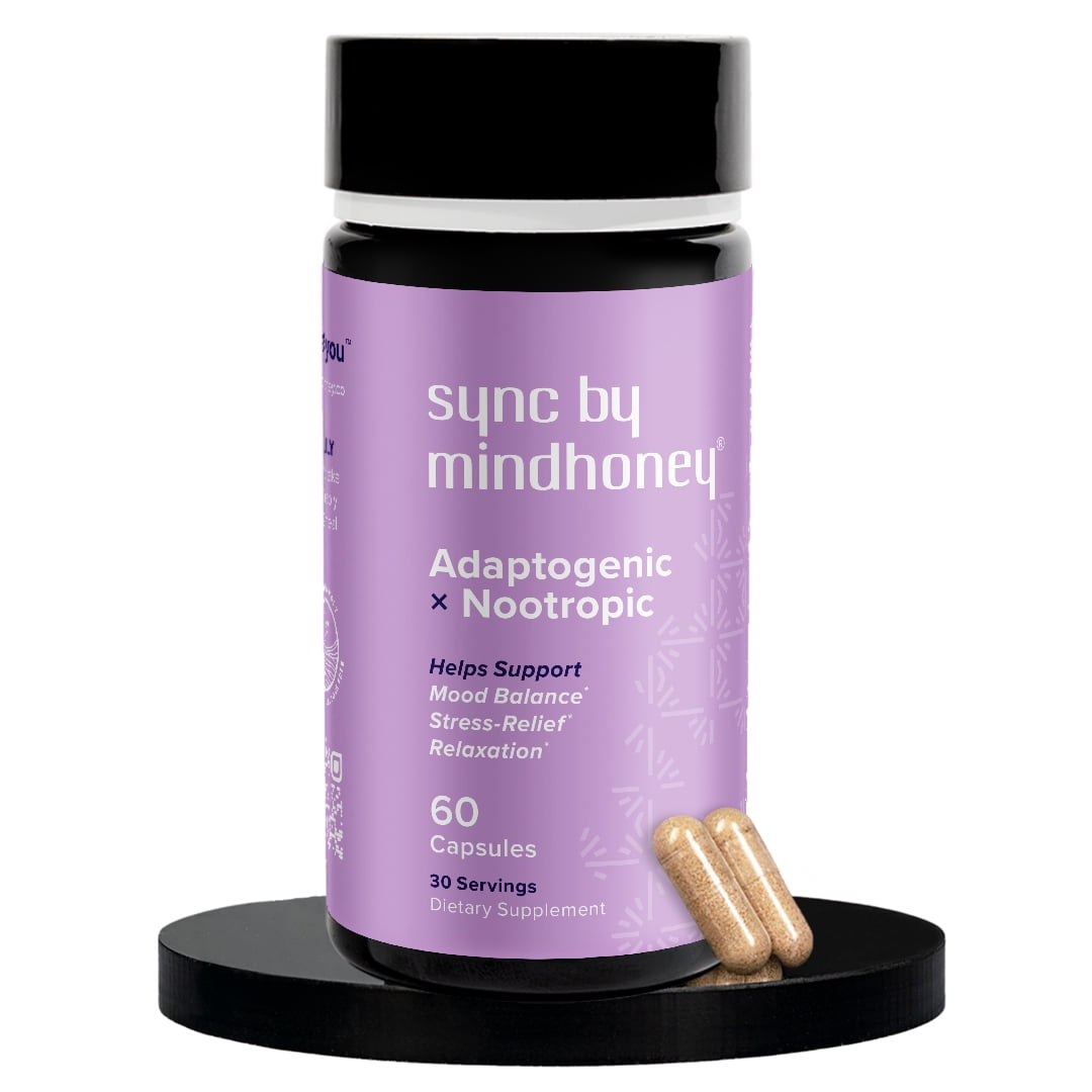 Sync by Mindhoney | Mood & Stress Relief Supplements | Ashwagandha, L-Theanine, Magnesium (60 Count)