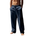 thumbnail image 2 of Nestiefly Men's Cotton Linen Pants Casual Summer Beach Pants Loose Fit with Elastic Waist Drawstring Trousers Slacks 2026 Navy L, 2 of 5