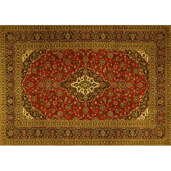 Ahgly Company Indoor Rectangle Medallion Yellow Traditional Area Rugs, 2' x 4'