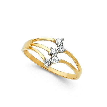 - 14k Yellow Italian Solid Gold 10mm Round Cubic Zirconia Semanario Zigzag Three Days Band Ring Size 6 Available All Sizes
