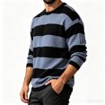 thumbnail image 2 of Men's Fall Winter Crewneck Striped Knit Pullover Sweater, Loose Fit Color Block Knit Long Sleeve Casual Top for Daily Wear , XL, 2 of 6