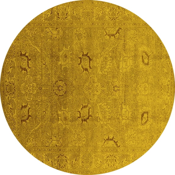 Ahgly Company Machine Washable Indoor Round Oriental Yellow Industrial Area Rugs, 5' Round