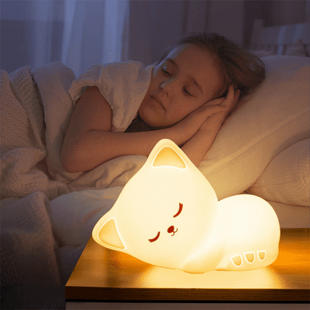 

Cute Cat Night Light Kids 7 Colour Changing Baby Night Lights Help Sleep Bedside Lamps Rechargeable Protable Nightlight Girl Room Decor