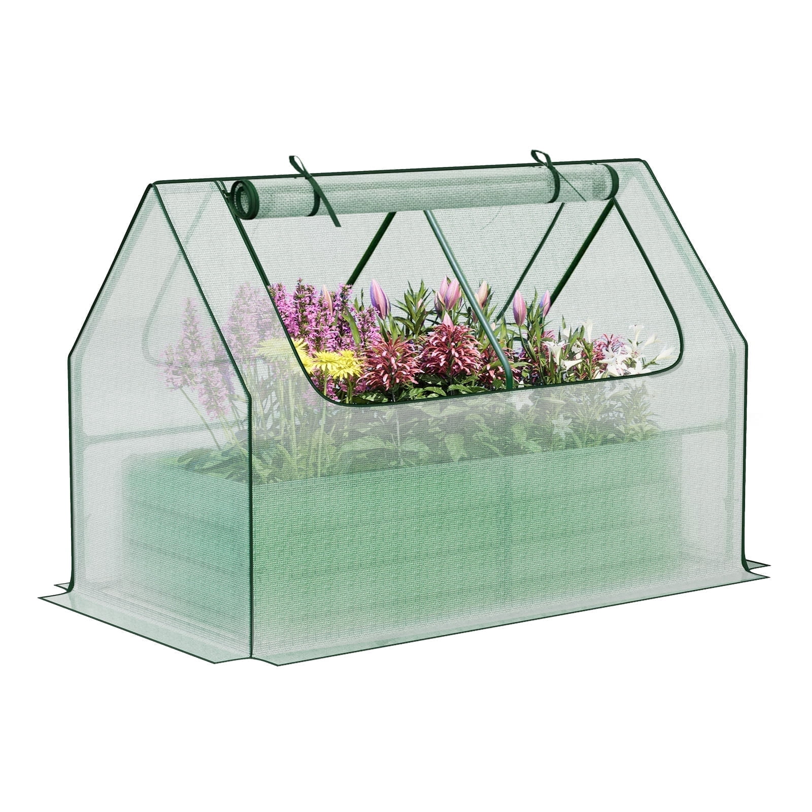 Aoodor Raised Garden Bed Kit, 4x2x3 ft Galvanized Planter Box with PE Cover, Screen Windows for Gardening, White