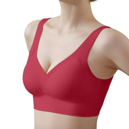 Seamless Bras for Women  Comdrip Underwear Women s Wide Straps without Ring Gathered To Collect Side Breasts Large Size Tank Top Non Marking Bra Push Up Sports Bras for Women Red 3XL