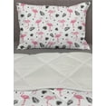 thumbnail image 3 of Flamingo Comforter & Sham Bedding Set, Watercolor Art Flamingos with Flower Motifs Coconut Tree Leaves Triangles, 3 pcs Duvet Set Microfiber Filling Quilt, 5 Sizes, Black Pink Cream, by Ambesonne, 3 of 4
