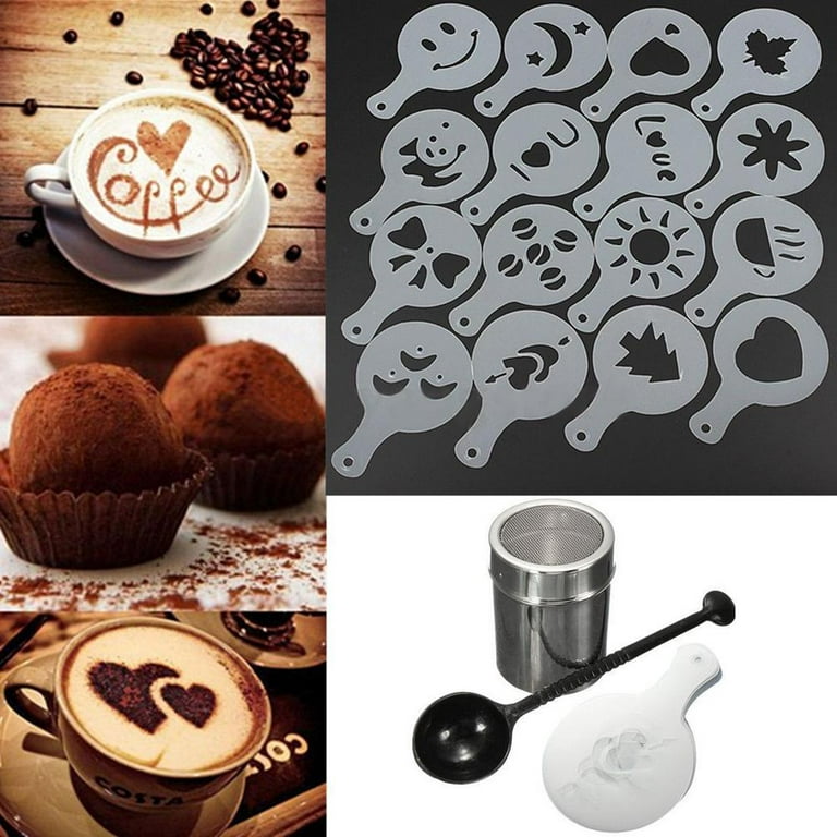 Chocolate Shaker with 16 Piece Coffee Stencils Set for Coffee