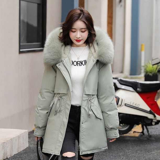 Parka larga con forro de lana para mujer, Abrigo con capucha, chaqueta delgada con Cuello de piel, ropa de nieve cálida, ropa acolchada, invierno, 2023