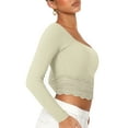 thumbnail image 5 of Women Crop Ribbed Tops Lace Patchwork Square Neck Long Sleeve Shirt for Club Streetwear Aesthetic Grunge Clothes, 5 of 8
