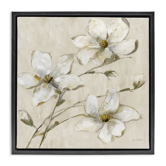 Stupell Industries Neutral Tone Dogwood Flowers Floral Painting Black Floater Framed Canvas Art Print Wall Art, 18 x 18