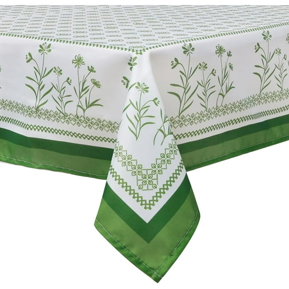 Green Floral Plaid Tablecloth 60×84 inch Spring Summer, Waterproof Rectangular Table Cloth Washable, Stain Resistant Cloth Table Cover for Party Picnic Dinner Decor (Green Floral Plaid)
