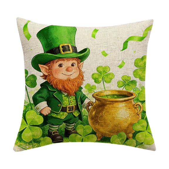 St Patricks Day Pillow Covers 18x18, Happy St Patrick's Day Couch Throw Pillow Covers, Leprechaun Irish Green Truck Shamrocks Hat Gifts Linen Home Decorations Decor for Sofa