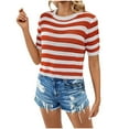 thumbnail image 2 of YHAJDS Summer Tops Blouses Contrast Short Sleeve Round Neck Knit Tee Casual Shirt, 2 of 3